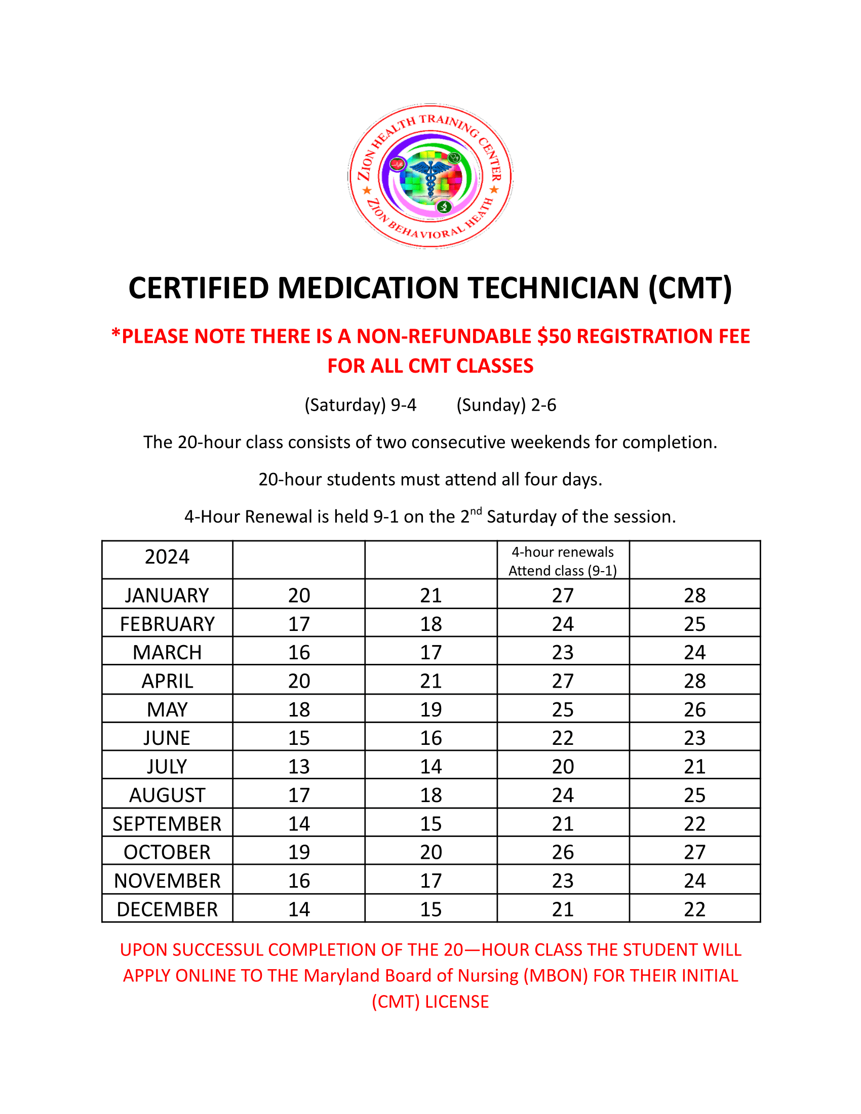 Class Schedule Zion Health